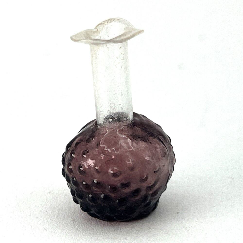 Vintage Purple Hobnail Real Miniature Art Glass Vase Hand Blown 1.25" Victorian